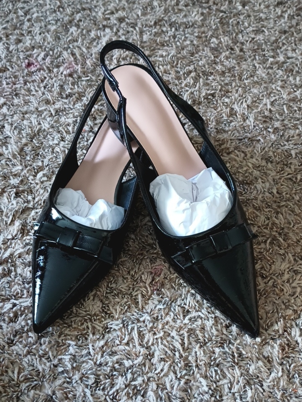 Beautiful Women's Slingback Kitten Heel Shoes with Bow. Size: UK42 US9